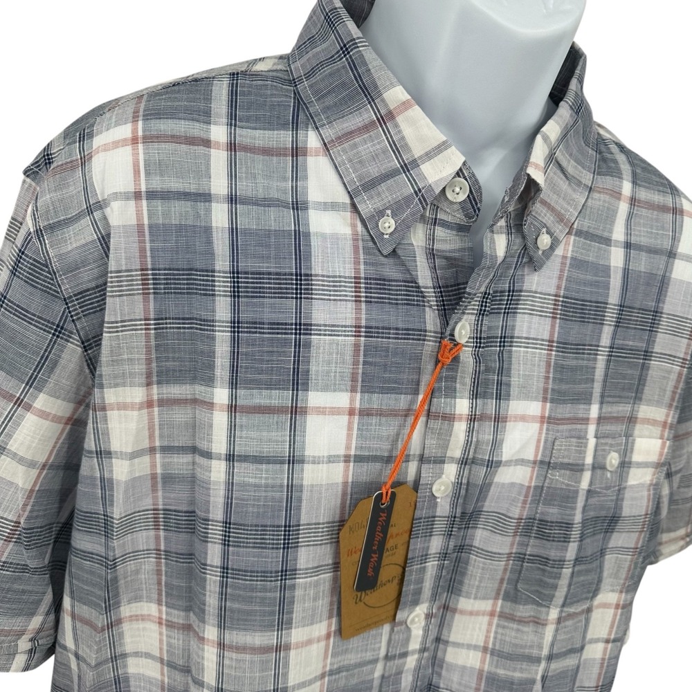 WEATHERPROOF VINTAGE Poseidon Blue Plaid Cotton Short Sleeve Shirt Men's XXL NEW
